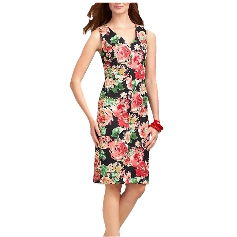 Talbots Colorful‎ Floral Cotton Canvas Sleeveless Sheath Dress Size 8